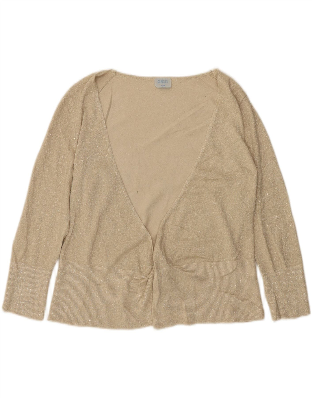 Suéter cardigã feminino aberto Oasis Reino Unido 10 viscose bege pequeno