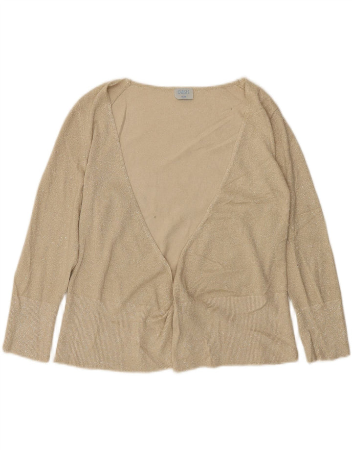 Suéter cardigã feminino aberto Oasis Reino Unido 10 viscose bege pequeno