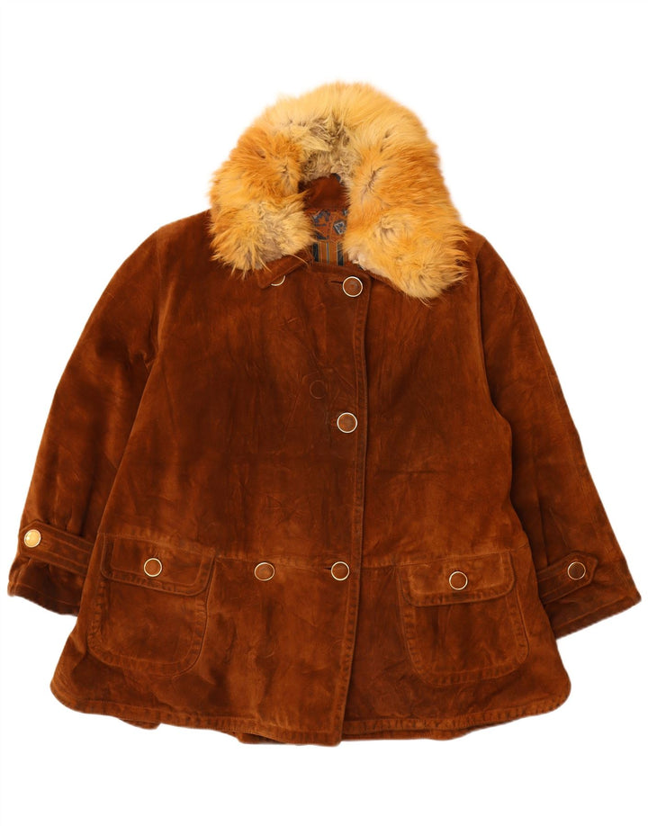 Casaco feminino vintage de camurça oversized com peito duplo IT 42 marrom médio