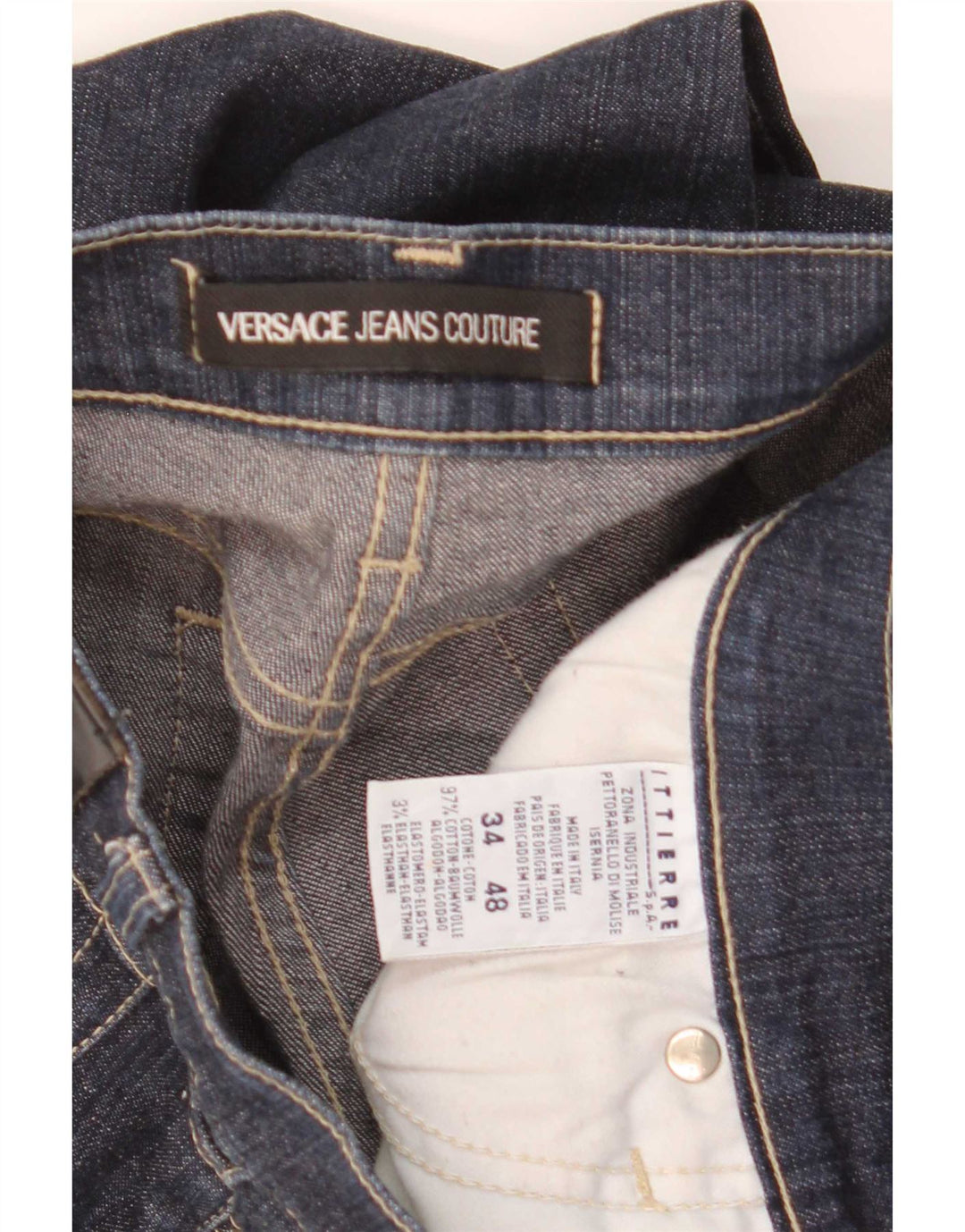 Versace Mens Ittierre Straight Jeans W34 L30 Azul Marinho Algodão