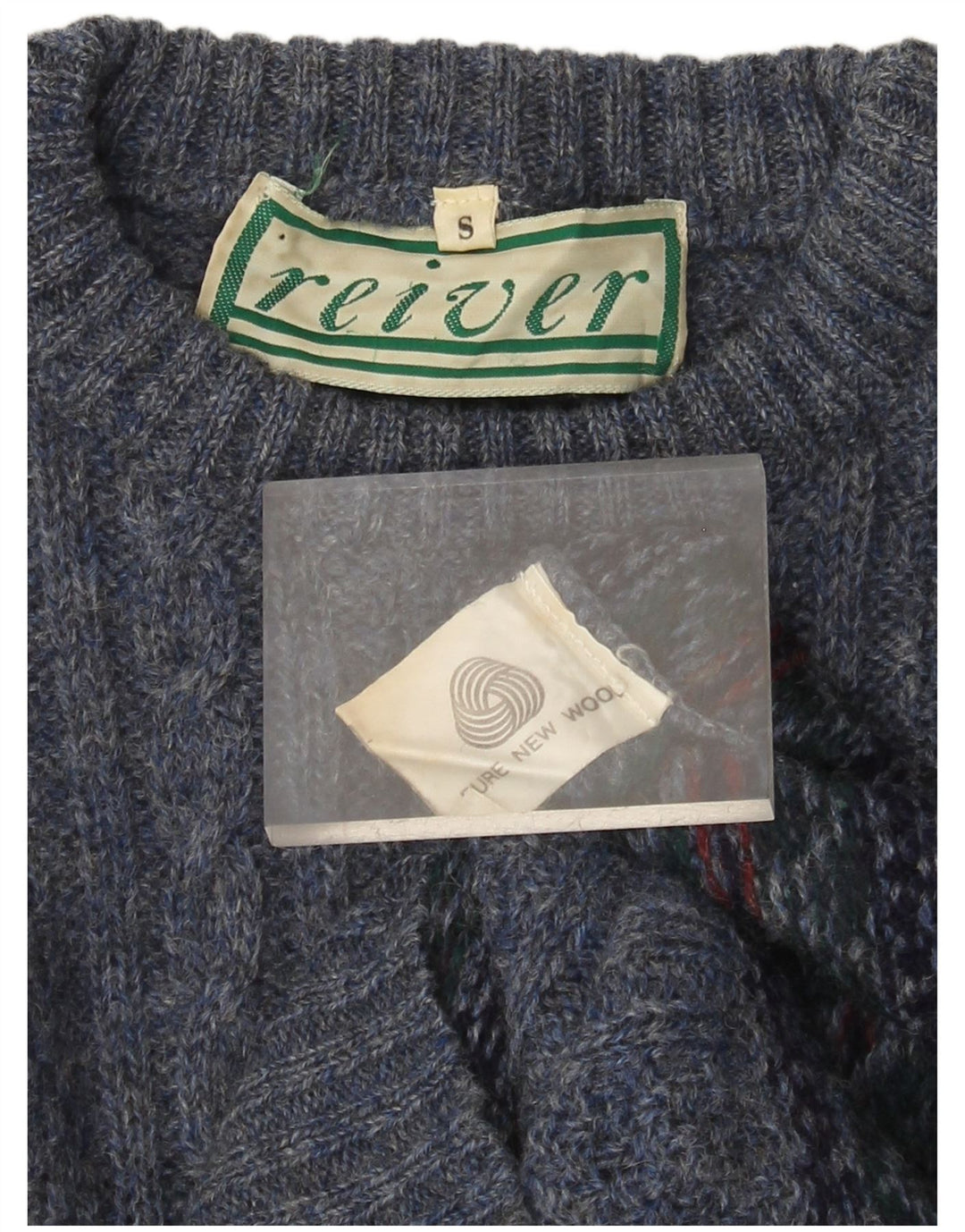 Suéter feminino VINTAGE com gola redonda UK 10 Small Blue Fair Isle