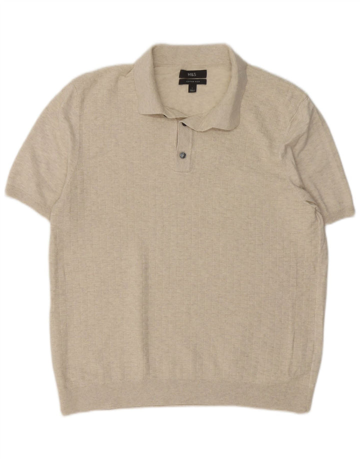 Suéter masculino Marks & Spencer com gola polo grande geométrico bege