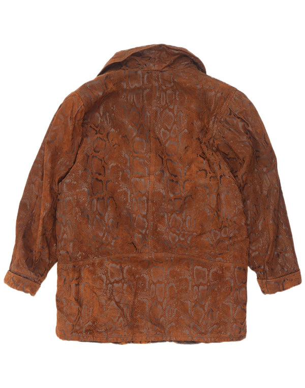 Sobretudo de camurça vintage feminino IT 44 couro marrom médio com estampa animal