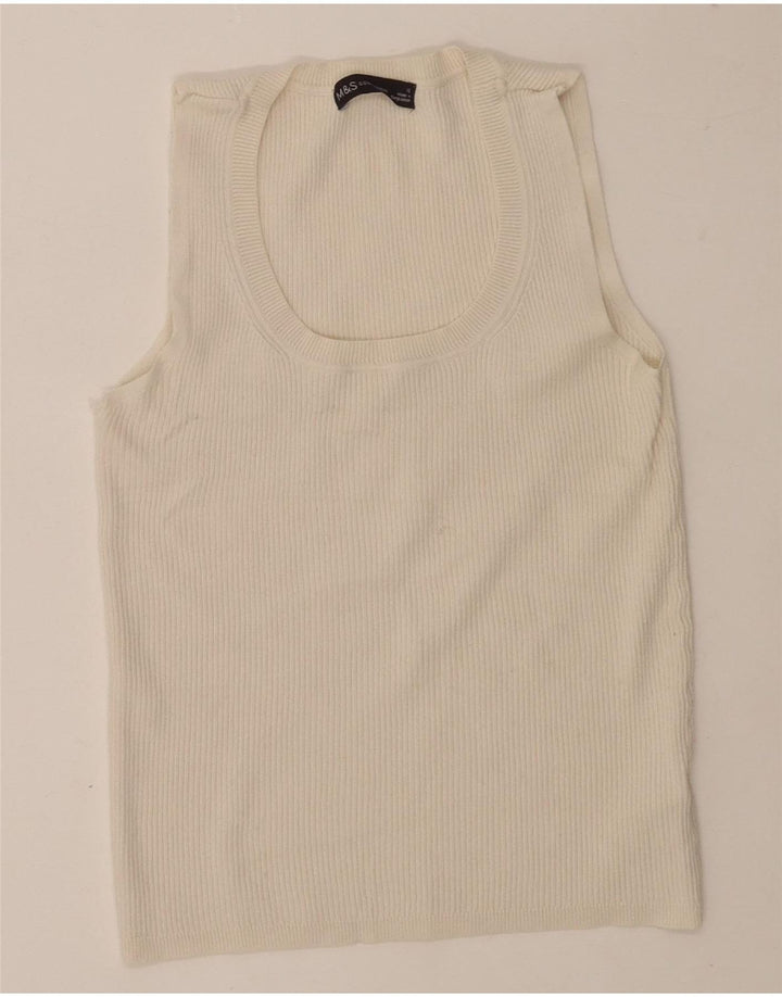 Regata feminina Marks & Spencer com colete curto Reino Unido 12 viscose branca média