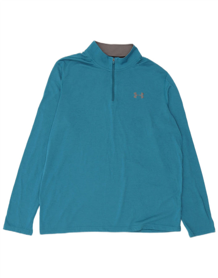 Under Armour Mens Heat Gear Zip Neck Pulôver Treino Top Grande Azul