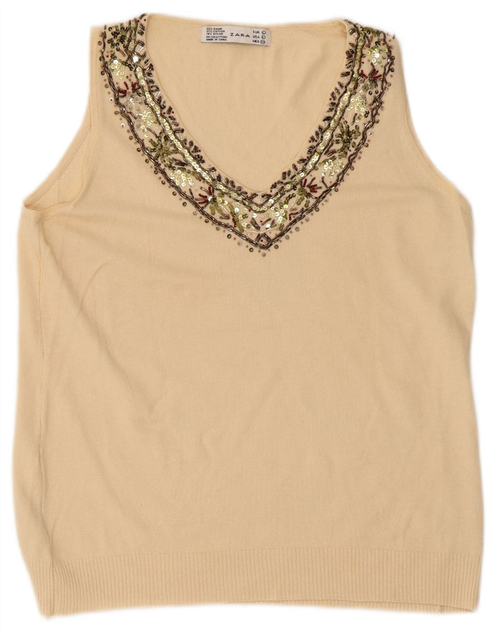Zara Womens Vest Top UK 14 Grande Rami Bege