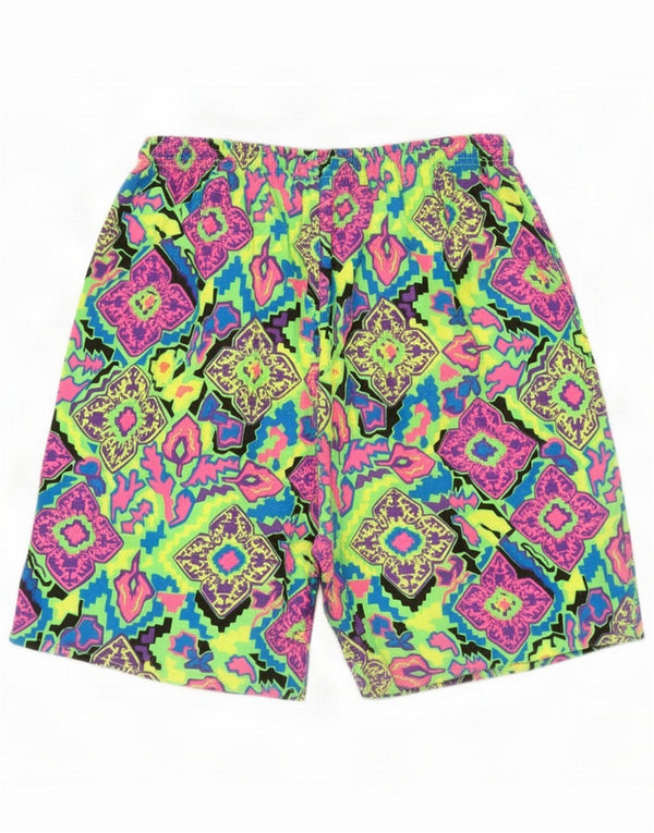 Shorts femininos vintage UK 14 grande algodão geométrico multicolorido