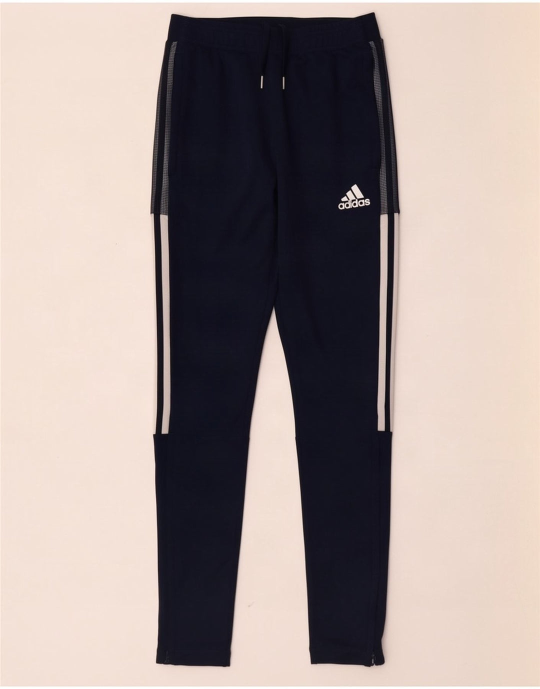 Calça de treino feminina Adidas UK 10 pequena azul marinho poliéster