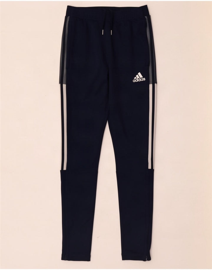 Calça de treino feminina Adidas UK 10 pequena azul marinho poliéster