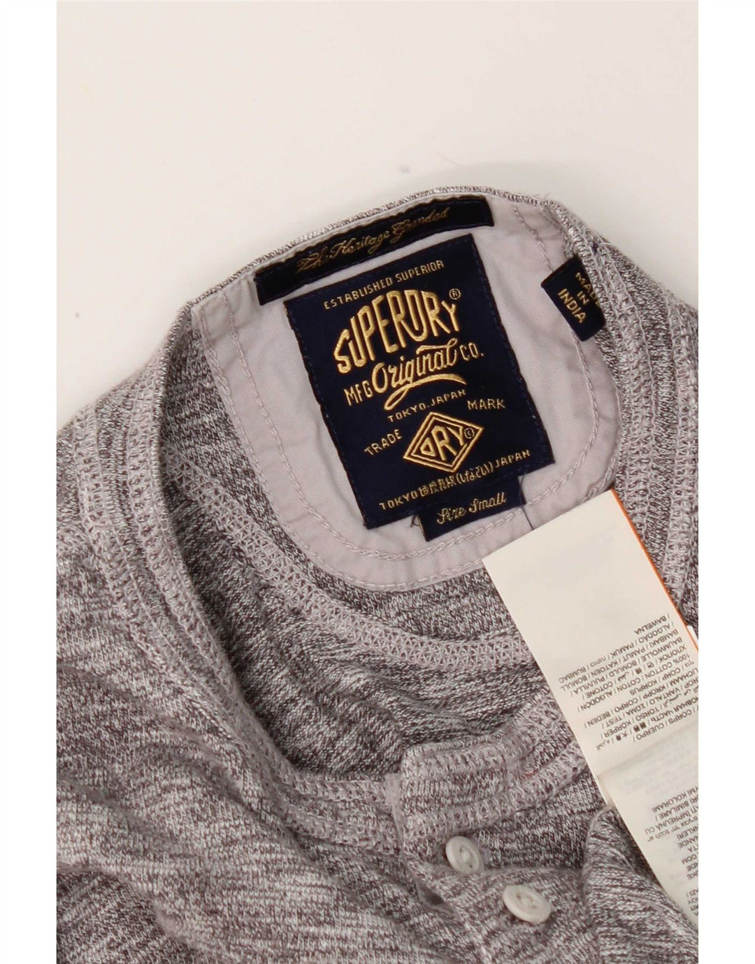 Top masculino Superdry manga comprida pequeno algodão manchado cinza