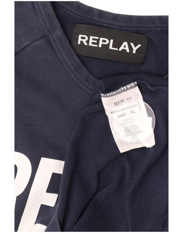 Replay moletom gráfico masculino Jumper XL azul marinho algodão