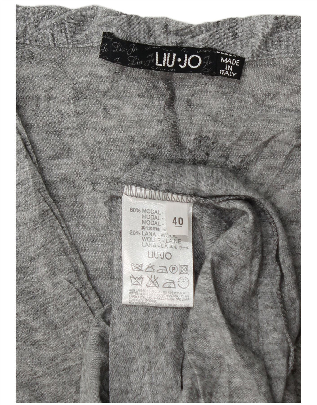 Liu Jo Vestido feminino com gravata frontal e manga comprida evasê IT 40 pequeno cinza manchado