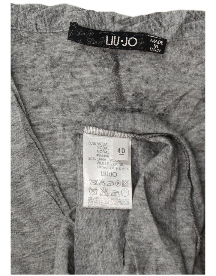 Liu Jo Vestido feminino com gravata frontal e manga comprida evasê IT 40 pequeno cinza manchado