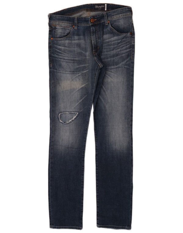 Wrangler Mens Larston Distressed Slim Jeans W33 L34 Azul Algodão