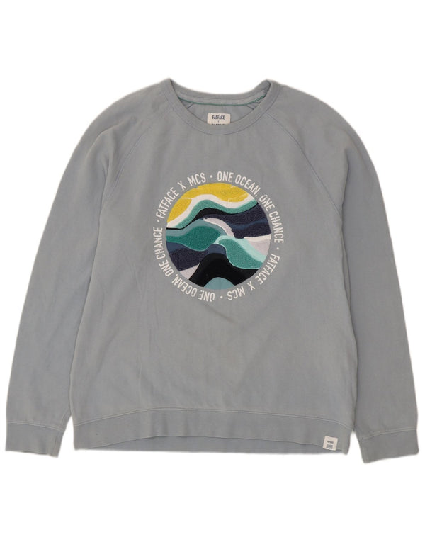 Fat Face Mens Gráfico Moletom Jumper Médio Algodão Azul
