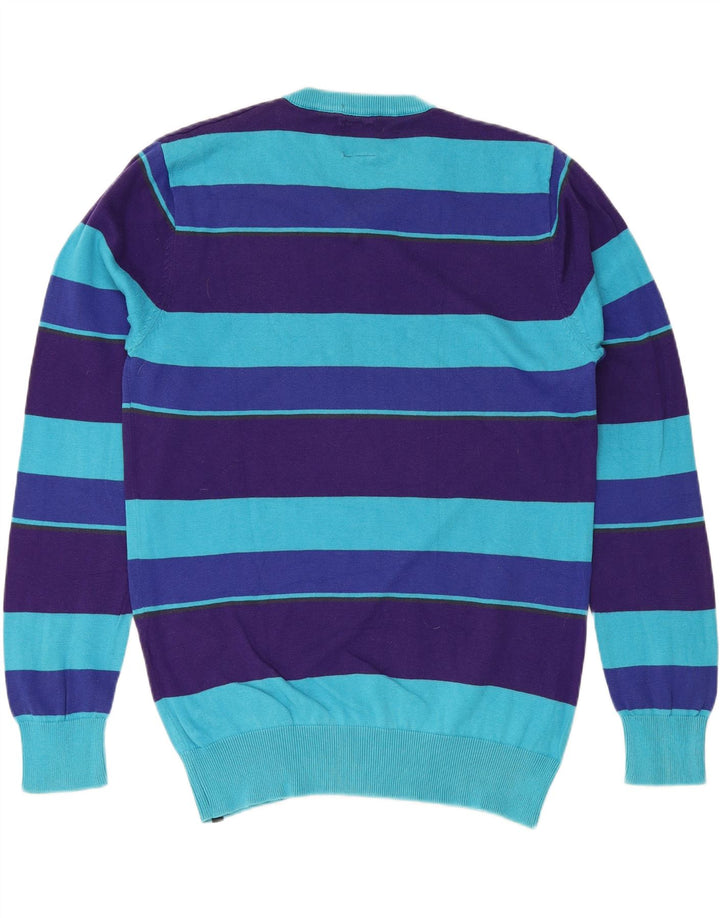 JACK & JONES Mens V-Neck Jumper Sweater Large Blue Striped Cotton Vintage Jack & Jones and Second-Hand Jack & Jones from Messina Hembry 