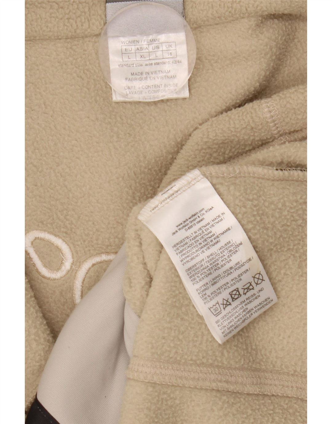 Jaqueta feminina Jack Wolfskin com forro gráfico de lã Reino Unido 16 grande bege