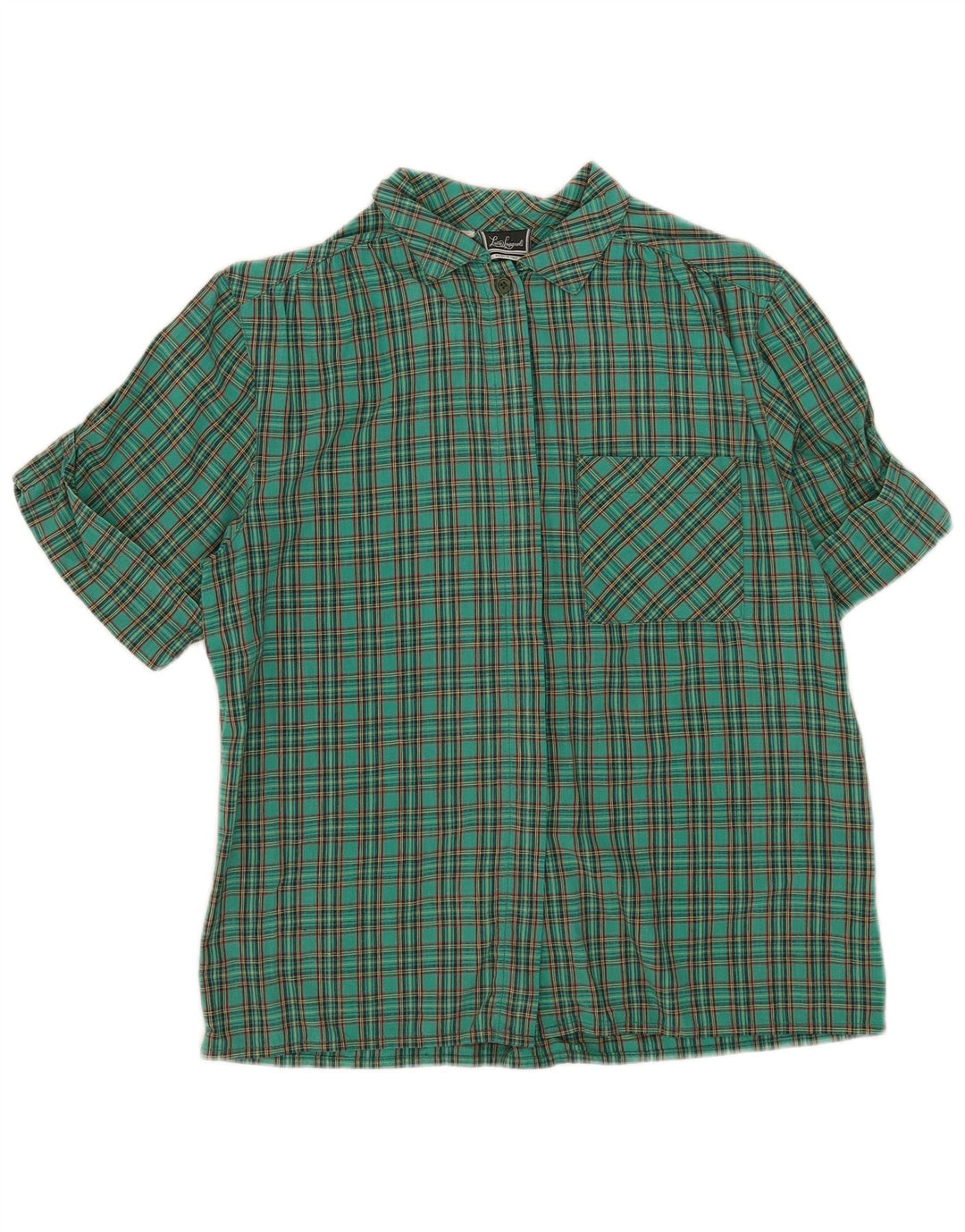 Camisa feminina de manga curta Luisa Spagnoli IT 44 algodão xadrez verde médio