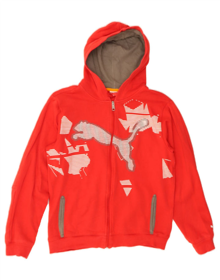 PUMA Boys Graphic Zip Hoodie Sweater 15-16 Years Red Cotton Vintage Puma and Second-Hand Puma from Messina Hembry 