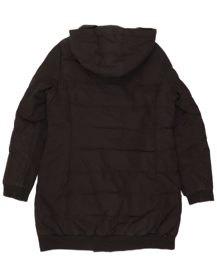 Casaco acolchoado com capuz feminino Zara UK 18 XL preto poliéster