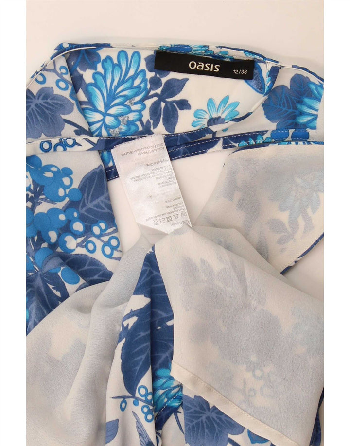 Blusa feminina sem mangas Oasis UK 12 poliéster floral azul médio