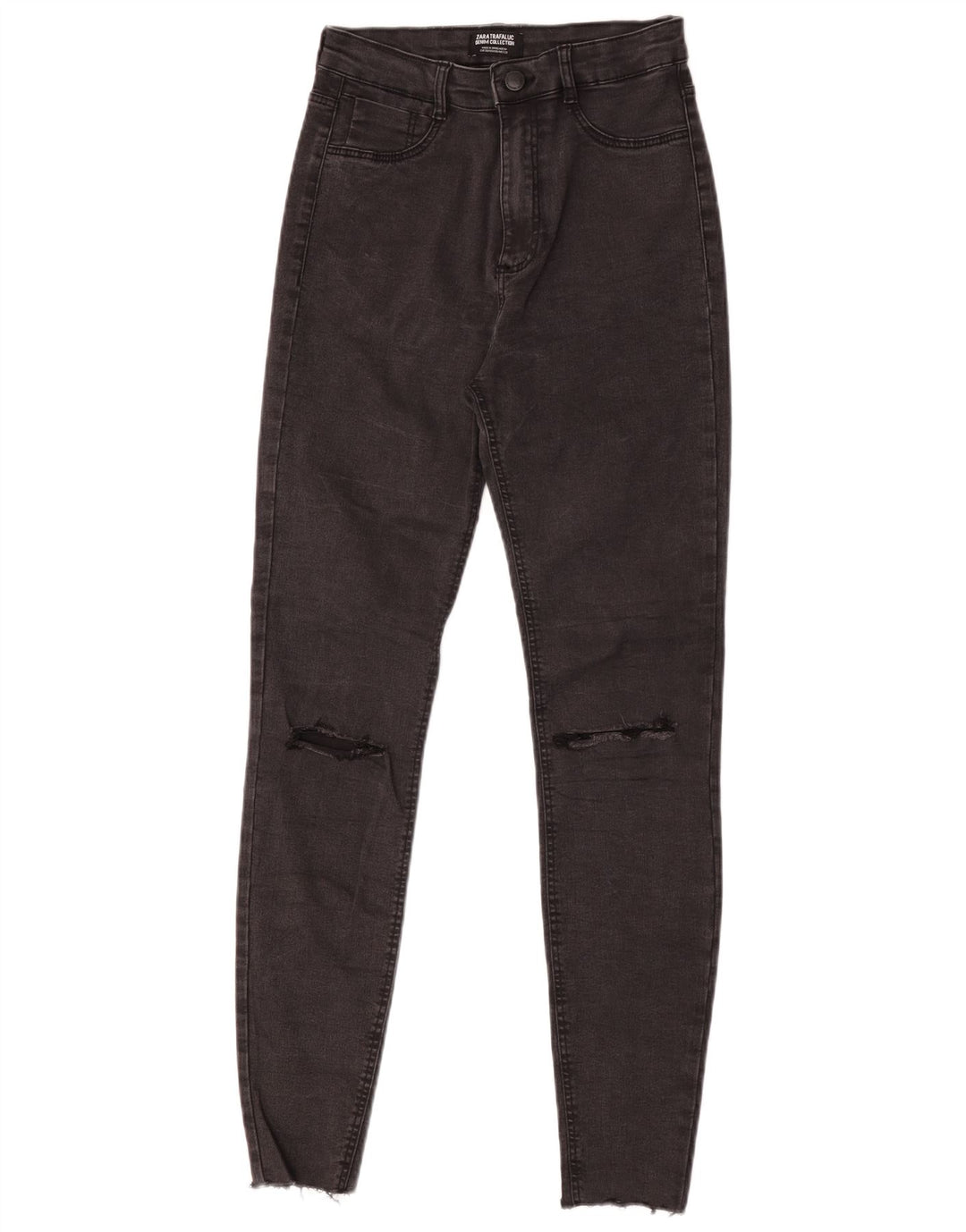 Zara Jeans skinny feminino desgastado UE 38 pequeno W28 L29 cinza