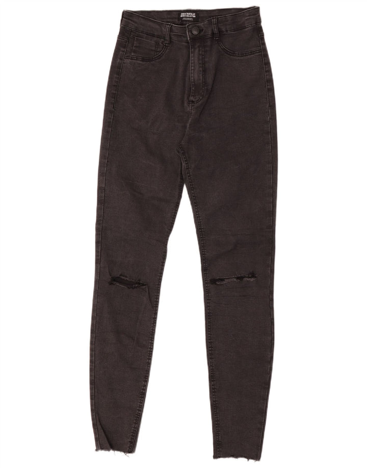 Zara Jeans skinny feminino desgastado UE 38 pequeno W28 L29 cinza