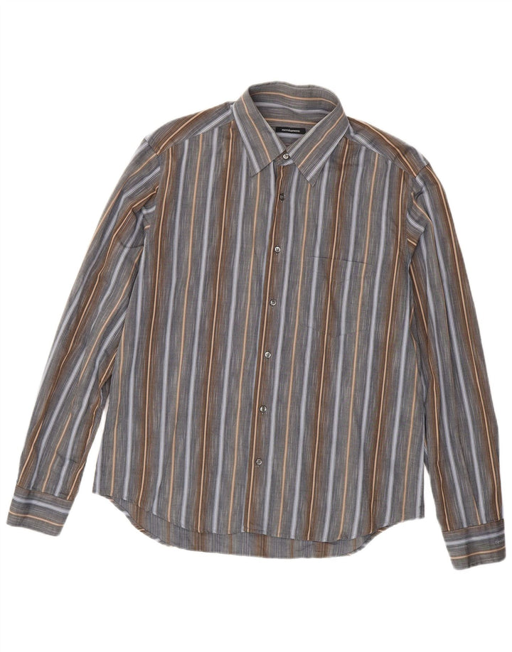 Camisa masculina Roccobarocco grande algodão listrado cinza
