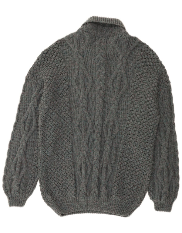 Suéter masculino vintage com gola polo grande cinza