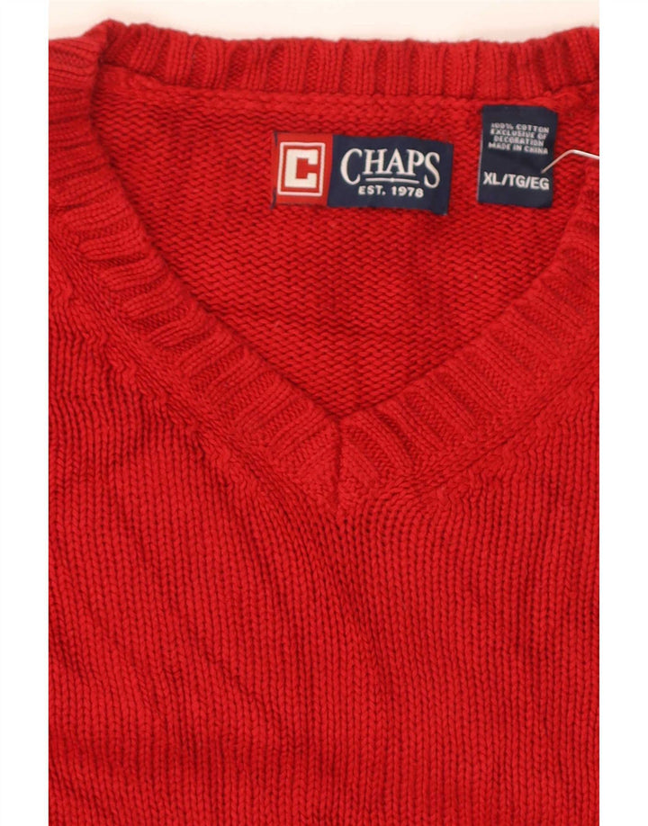Suéter masculino Chaps Regular Fit com decote em V XL de algodão vermelho