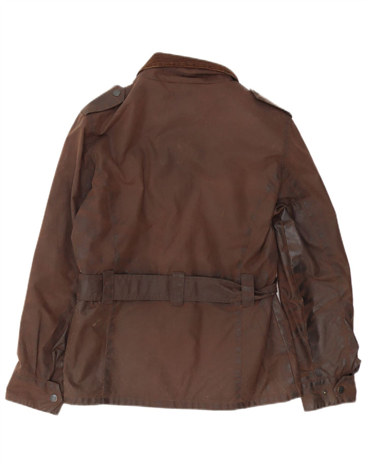 Jaqueta feminina encerada militar grande Crane UK 10 pequena marrom