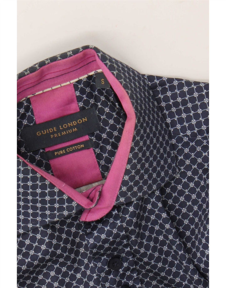 Camisa masculina Guide London pequena azul marinho xadrez algodão