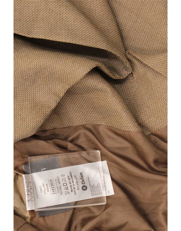 Jaqueta blazer masculina de 2 botões Marks & Spencer Reino Unido 46 XL bege poliéster