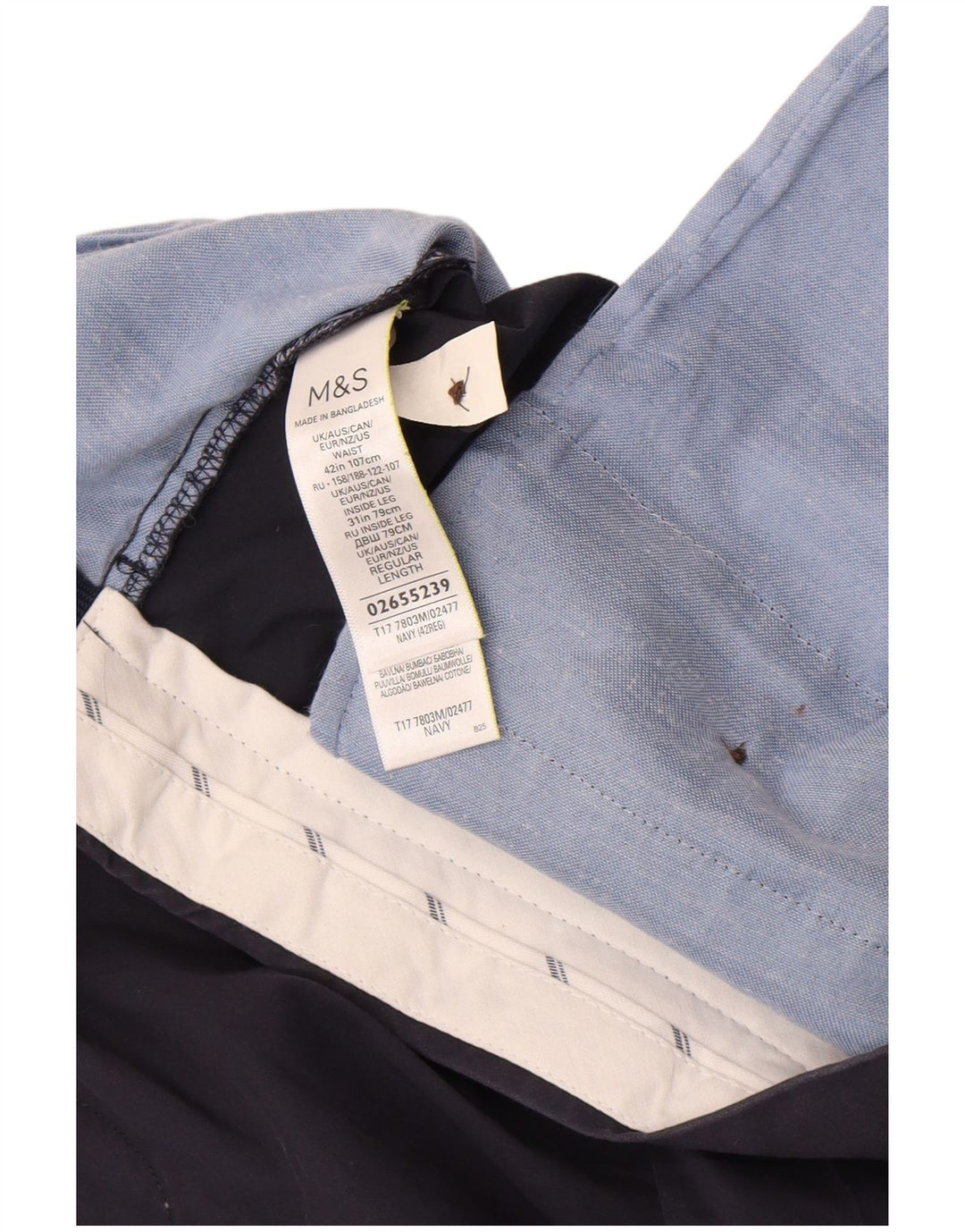Shorts chino masculino Marks & Spencer W42 2XL algodão azul marinho