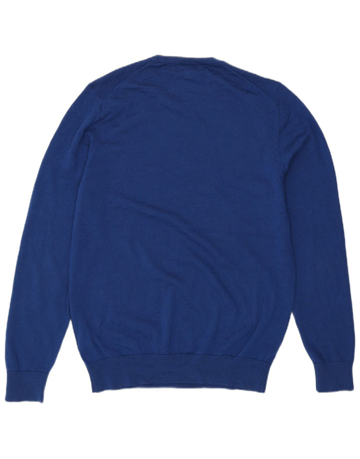 Suéter masculino Marks & Spencer com gola redonda, lã merino azul médio