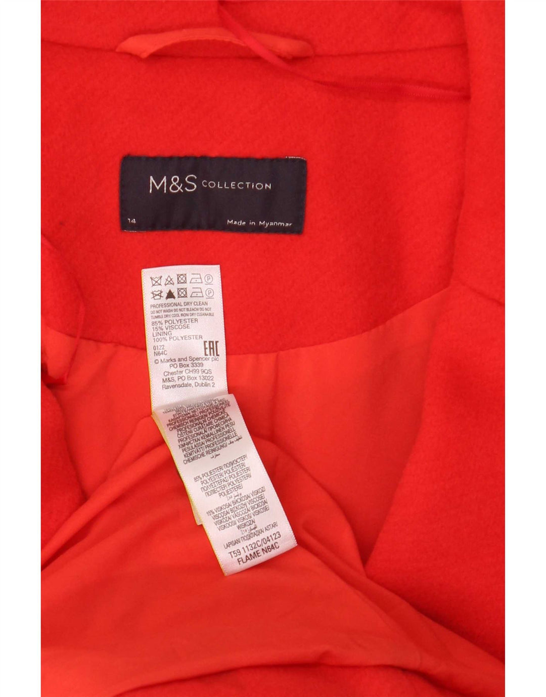 Sobretudo feminino Marks & Spencer UK 14 grande poliéster vermelho