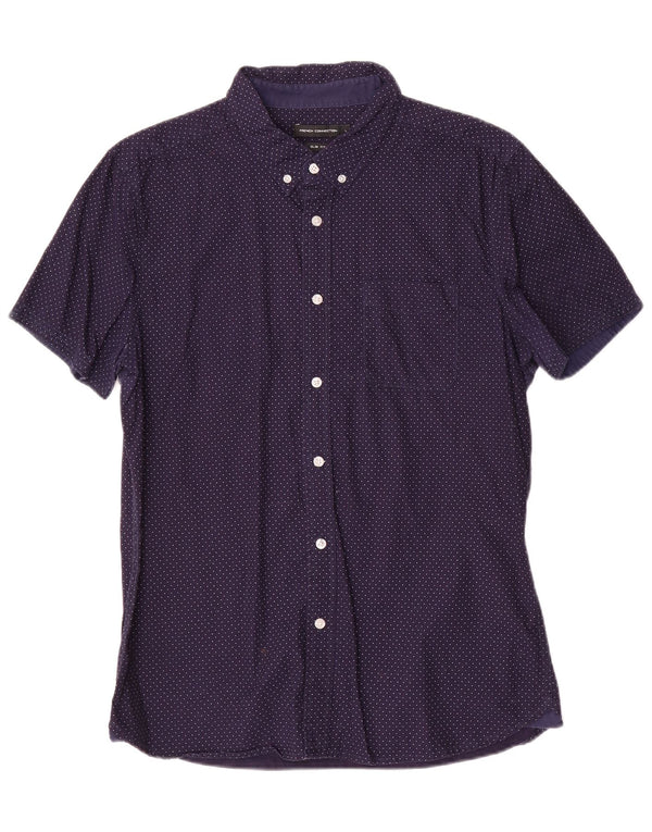 Camisa masculina Slim Fit French Connection grande algodão manchado azul marinho