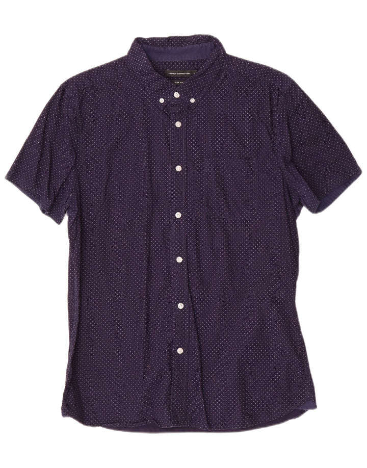 Camisa masculina Slim Fit French Connection grande algodão manchado azul marinho