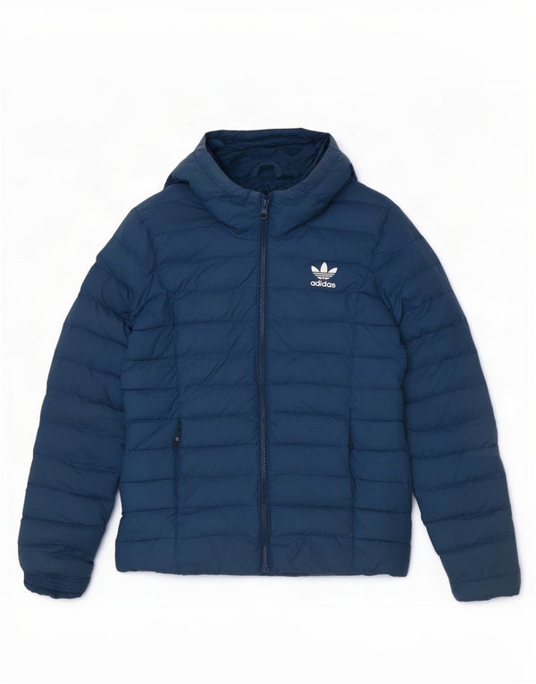 Jaqueta acolchoada com capuz feminina Adidas UK 10 pequena azul marinho nylon