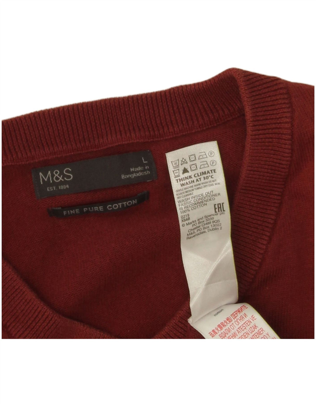 Suéter masculino Marks & Spencer com decote em V grande algodão marrom