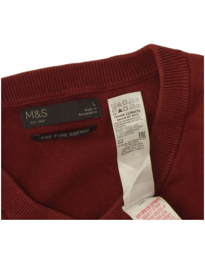 Suéter masculino Marks & Spencer com decote em V grande algodão marrom