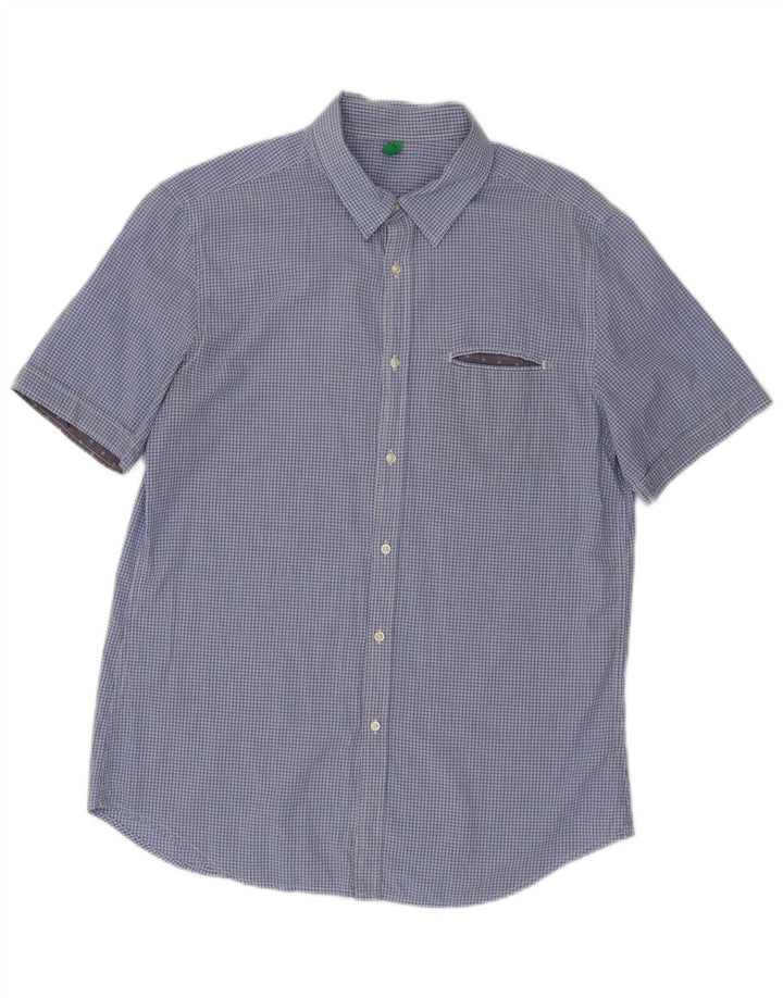 Camisa masculina de manga curta Benetton xadrez azul médio