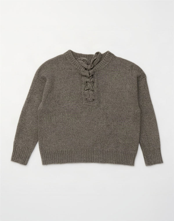 Zara Suéter feminino oversized com gola redonda Reino Unido 10 pequeno cinza acrílico