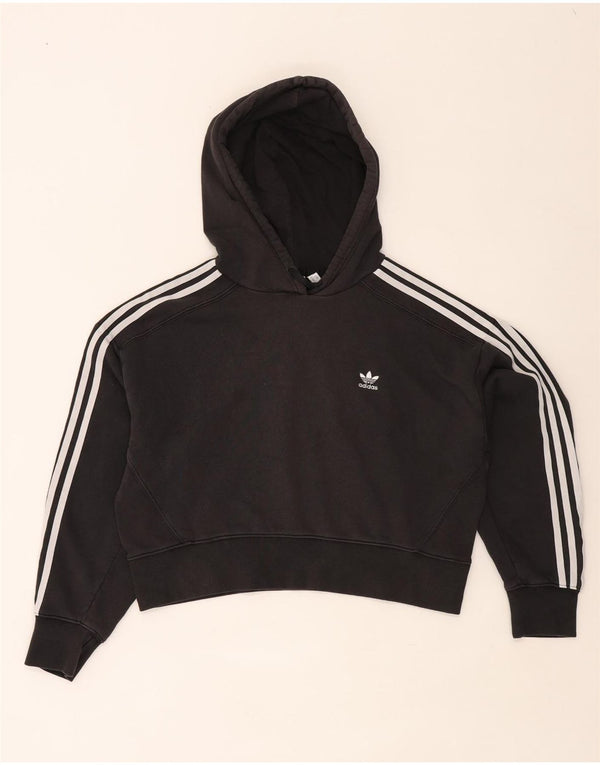 Adidas Womens Crop Oversized Hoodie Jumper Reino Unido 12 Médio Algodão Preto