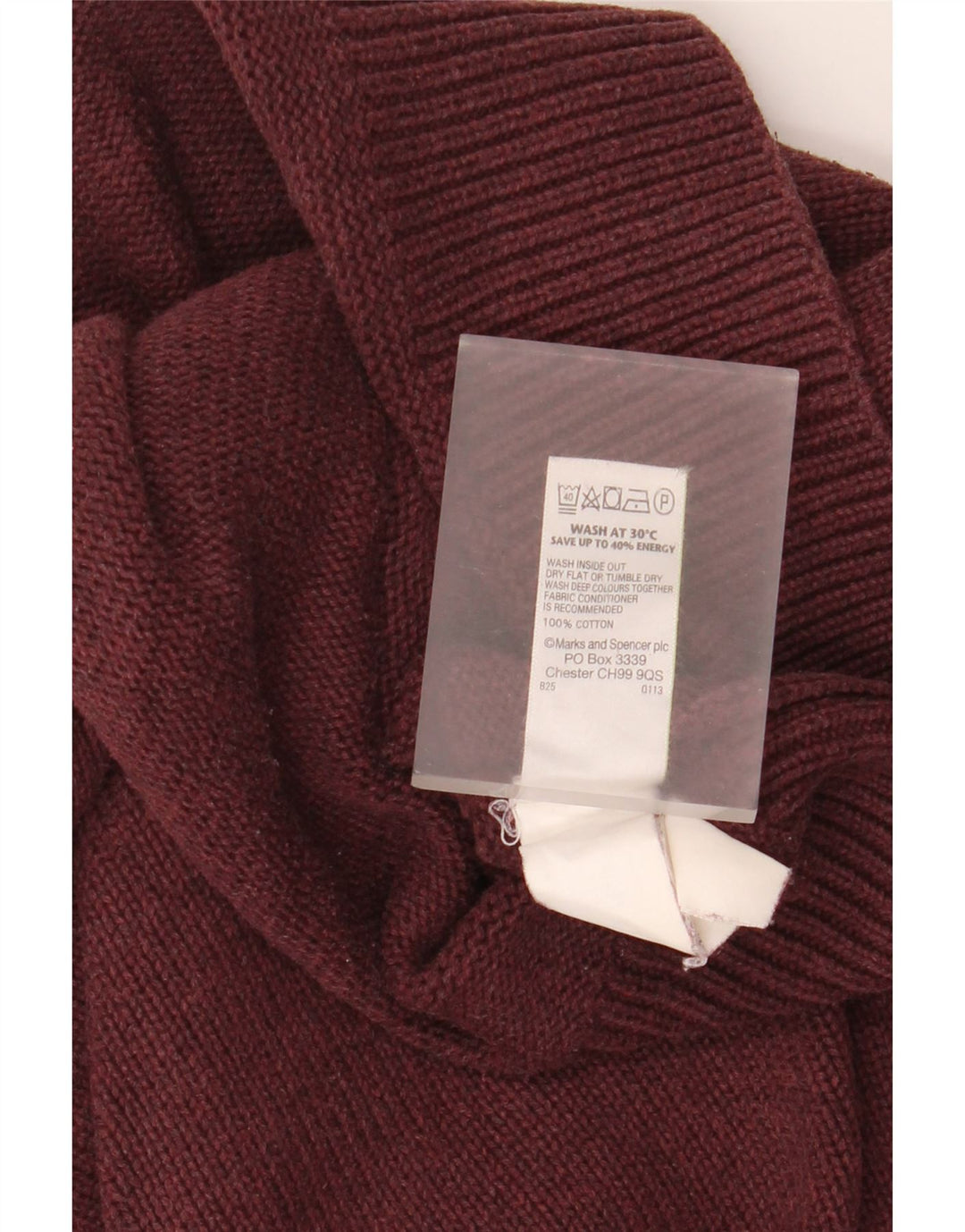 Suéter masculino Marks & Spencer com gola xale, algodão médio vinho