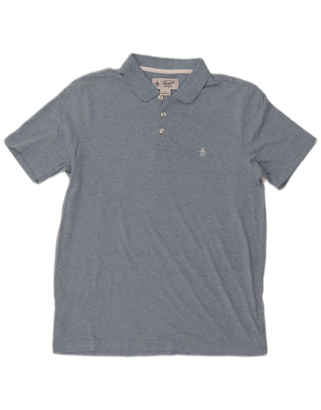 Camisa polo masculina PENGUIN de algodão manchado azul médio