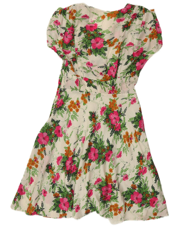 Vestido de verão feminino vintage UK 14 médio bege floral