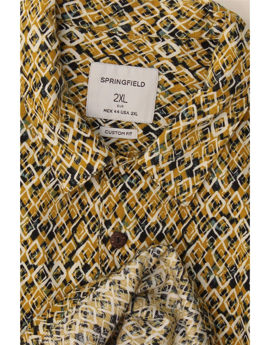 Camisa de ajuste personalizado de manga curta masculina Springfield 2XL amarelo geométrico