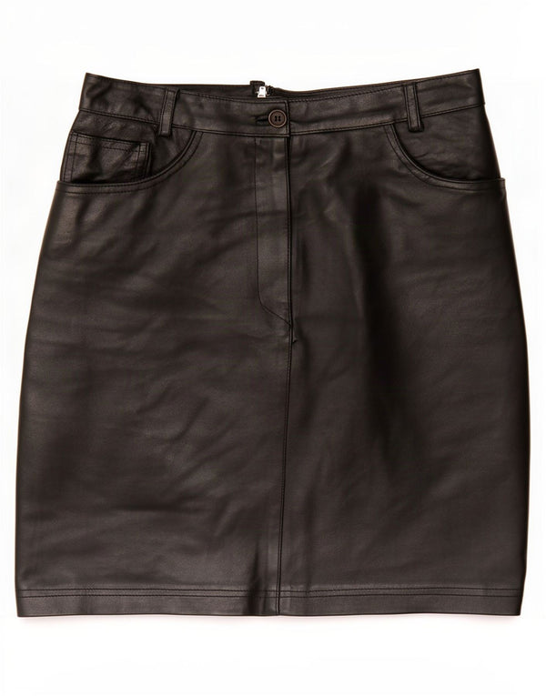 Saia feminina vintage de couro médio W28 preta