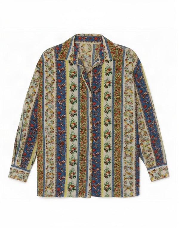 Camisa feminina vintage Reino Unido 16 grande floral multicolorido